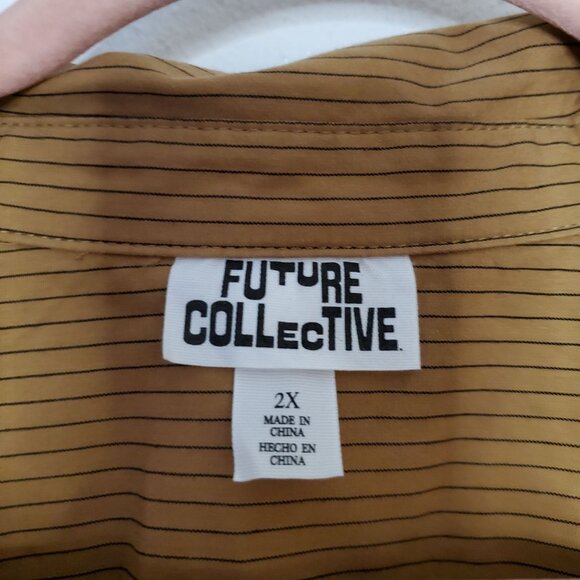 Future Collective Brown Belted Button-Down Maxi Shirt Dress 2X Long Sleeve Strip - Picture 4 of 9